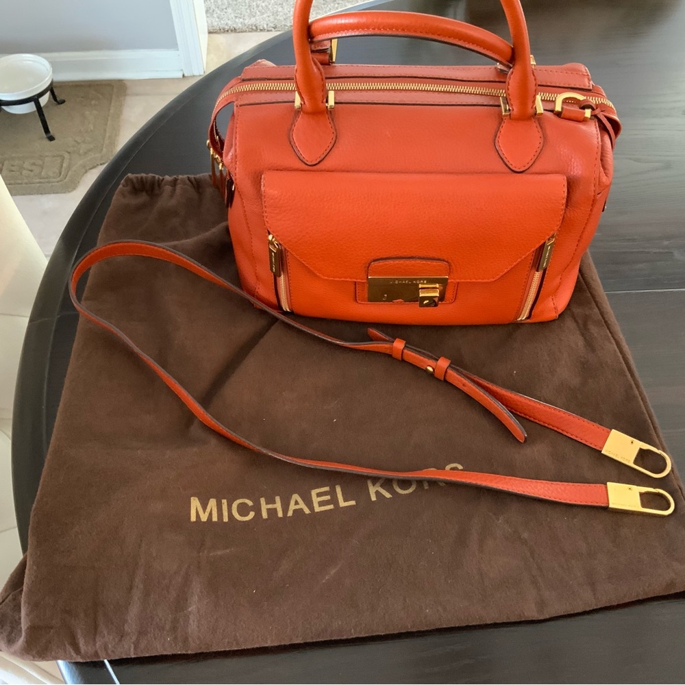 RARE! Michael Kors Haley Orange Leather Satchel